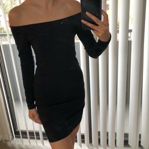 Off the shoulder black mini dress